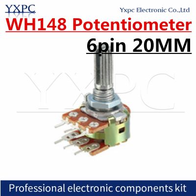 5pcs WH148 6Pin Shaft 20mm B 1K 2K 5K 10K 20K 50K 100K 250K 500K 1M Ohm Linear Taper Rotary Potentiometer Resistor for Arduino