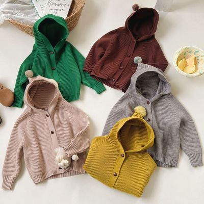 Autumn Children Sweater 1-7Yrs Knitted Cardigan Toddler Kid Boy Girl Solid Color Knitting Hooded Cardigan Outwear Warm Clothes