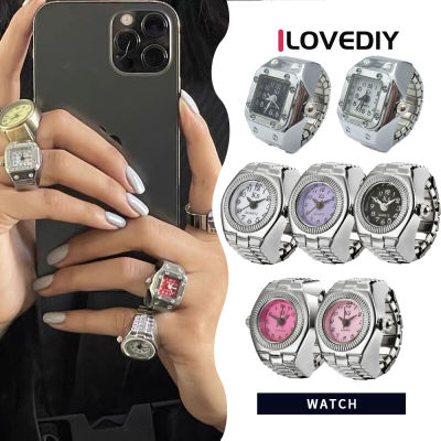 ILOVEDIY วินเทจพังก์ยืดหยุ่นนาฬิกาควอตซ์สำหรับผู้หญิงผู้ชายฮิปฮอปแหวนนาฬิกาแหวนเย็นเครื่องประดับแฟชั่นคู่