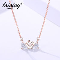 925 Sterling Silver Diamond Jewelry Double Swan Crystal Necklace &amp; Pendant for Women Wedding Party Gift Fine Jewelry