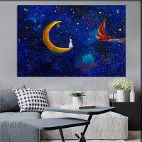 Colorful Cartoon Characters Fairy Tale Romantic Lovers Starry Sky Moon Sun Wall Art Painting Canvas Decoration Love Poster Decor Wall Décor