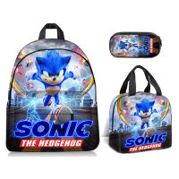 กระเป๋าเป้สะพายหลังแบบใหม่ข้ามพรมแดนกระเป๋าเป้พิมพ์ลาย Sonic กระเป๋าใส่ดินสอโพลีเอสเตอร์กระเป๋าอาหารกลางวันแบบพกพากระเป๋าคอมพิวเตอร์ชุดอาหารสามชิ้น