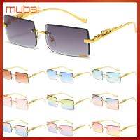 MUBAI ที่ไร้ขอบ แว่นตากันแดดทรงสี่เหลี่ยมผืนผ้า สีสันสดใส ตกแต่งเสือชีต้าโลหะ แว่นตากันแดดเลนส์มหาสมุทร เย็นเย็น แว่นตา UV400 สำหรับผู้หญิงและผู้ชาย