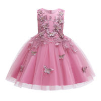 Summer Kids Dresses For Girls Birthday Wedding Dress Butterfly Embroidery Elegant Party Prom Gown Children Vestidos