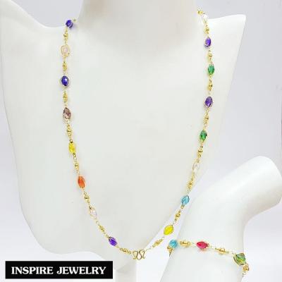 Inspire Jewelry ,ชุดเซ็ทสร้อยคอ และสร้อยข้อมือ Design งานแฟชั่น สีสันสวยงาม สีนิล สีพลอย สีนพเก้า สีมรกต ตัวสร้อย หุ้มทอง 24K ขนาด 24 นิ้ว