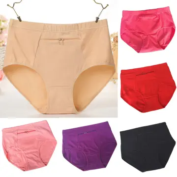 Women Zipper Pocket Panties Big Size Underwear Female Cotton Briefs Solid  Zipper Lingerie Female Cotton Briefs Novel Breathable