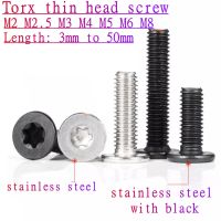 5-50 buah CM M2 M2.5 M3 M4 M5 M6 M8 304 A2 baja tahan karat dengan seng hitam enam-lobe Torx baut sekrup kepala Wafer datar Ultra tipis