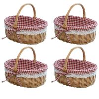 4X Wicker Basket Gift Baskets Empty Oval Willow Woven Picnic Basket with Handle Wedding Basket Small