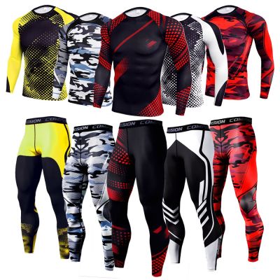 2pcs Compression Sportswear Sets Men Gym Fitness Workout Sports Suit Training Leggings Elastic Tights Jogging Tracksuits Running