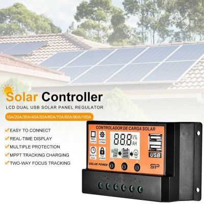 2020 10/20/30/40/50/60/70/80/90/100A Large Screen LCD Screen Dual USB Solar Controller Maximum Power Point Tracking Solar Panel