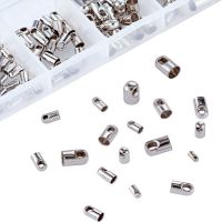 1Box/180pcs Mixed Platinum Plated Brass Crimp Cord Ends Tip Glue on Barrel End Caps for Leather Tassel Nickel Free