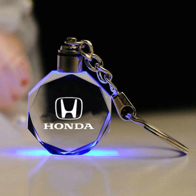 HONDA Keychain LED Lights K9 Crystal Colors Polygon Transparent Luminous keyring Car Accessories Husband Gifts