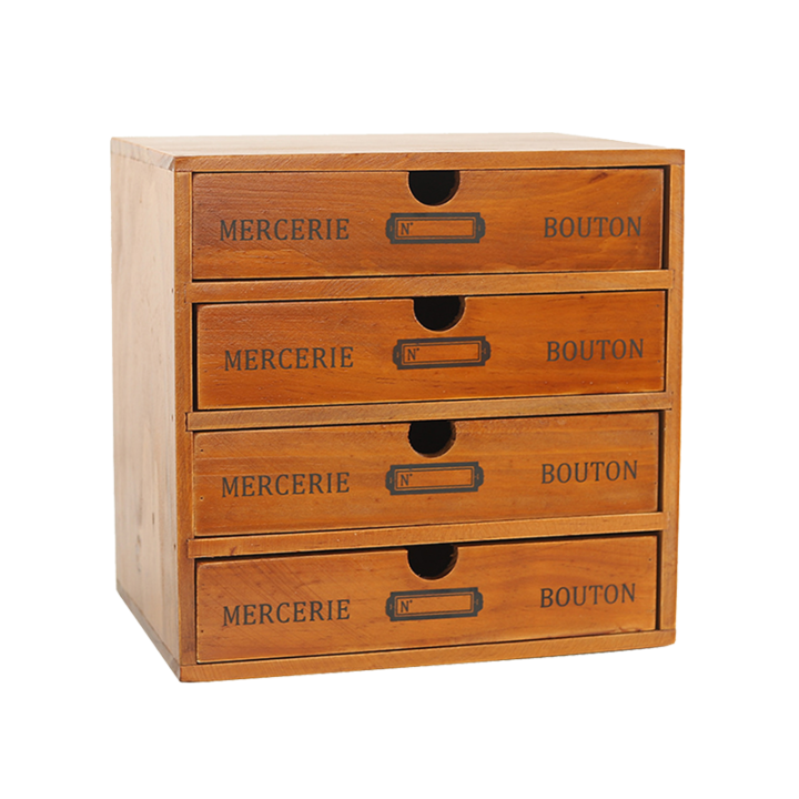 Retro Multi-layer Wooden Desktop Drawer Storage Box Cabinet Organizer ...