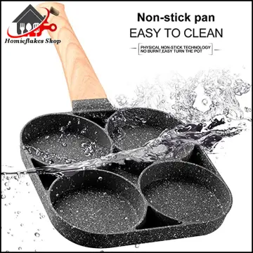 4 Hole Omelet Pan for Burger Egg Ham Pancake Maker Wooden Handle Frying  Grill UK