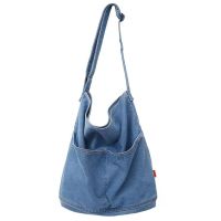 กระเป๋าสะพายผ้าเดนิมสำหรับผู้หญิง Hobo Tote Bag Casual Canvas Bag Retro Crossbody Bag Large Capacity Purse