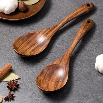 Kitchen Cooking Straight Handle Wooden Wood Soup Scoop Spoon Ladle Brown  11 Long