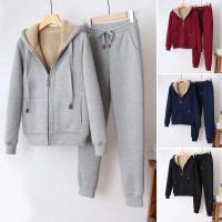 Casual Fashion Sweater Suit Womens Autumn and Winter Warm Long-sleeved Fleece Thick Sportswear Two-piece Set for Women Winter