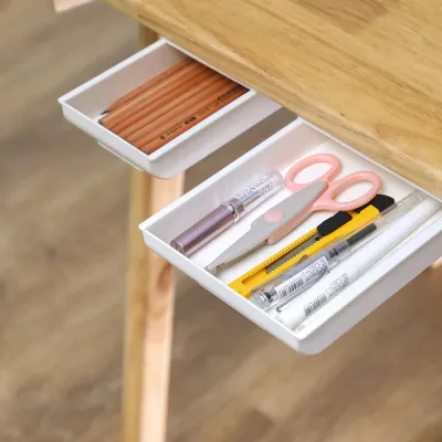 Desk Organization Accessory Under Desk Storage Compartment Under Desk Pencil Tray Hidden Table Storage Box Self-adhesive Drawer Organizer