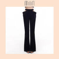 [MILIN] Cut out waist side cowl flare pants กางเกงขาบาน เว้าช่วงเอว ดีเทลเดรปถ่วงด้านข้าง Bonder Pants สีดำ/ Black