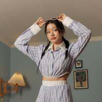 lookbooklookbook berlin top blue stripe เสื้อเชิ้ต ครอป สีฟ้า ลายทาง