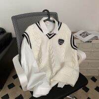เสื้อกั๊กสเวตเตอร์เพรพพี้สไตล์อังกฤษสำหรับผู้ชายเสื้อสเวตเตอร์แบบหลวมแบรนด์ทันสมัยสำหรับวัยรุ่นเสื้อกั๊กผู้ชายผ้าด้ายถัก