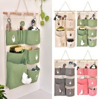 Hanging Storage Bag Owl Design Door Wardrobe Wall Hanging Canvas Storage Box Multi-Pocket Storage Bag Cosmetics Toys Organizer