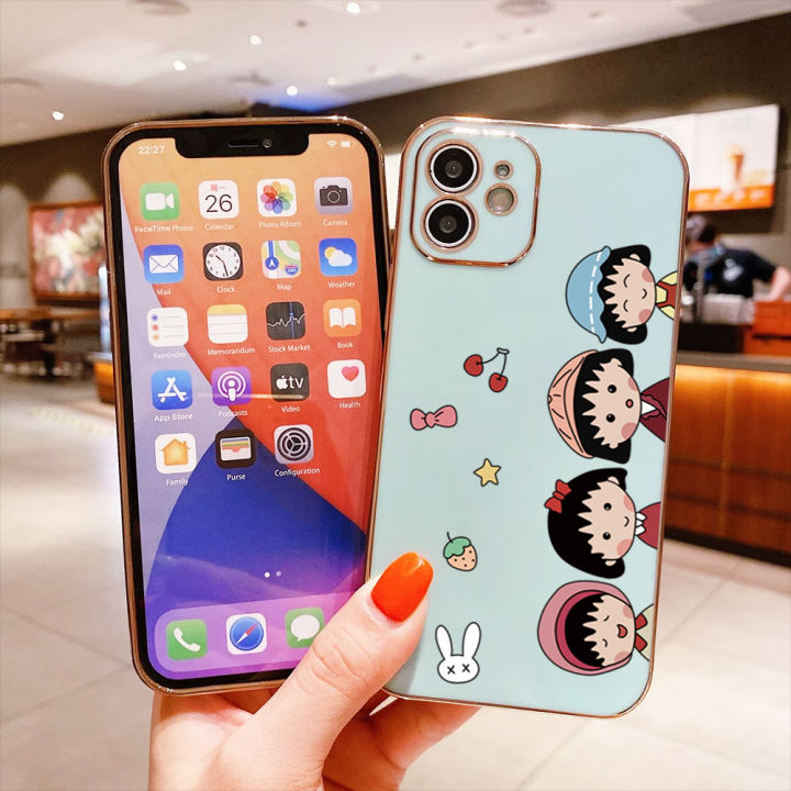 ggk-เคสสำหรับ-oppo-reno10-pro-5g-ฟรีสายคล้องลายการ์ตูนน่ารักน่ารักน่ารักชิบิมาคุโคเช่เคสลายขอบสี่เหลี่ยมชุบเคลือบเคสโทรศัพท์เด็กผู้หญิงเคสโทรศัพท์นิ่ม