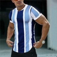 Fashion T-Shirt Striped Tees Tops Summer Oversized Mens Clothing Casual Short-Sleeved Buttons Loose Mens Camisa Street Shirts