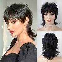 【CW】 Short Shaggy Layered 80s Mullet  Wig Cut With Bangs Curly Synthetic Fake Hair Wigs