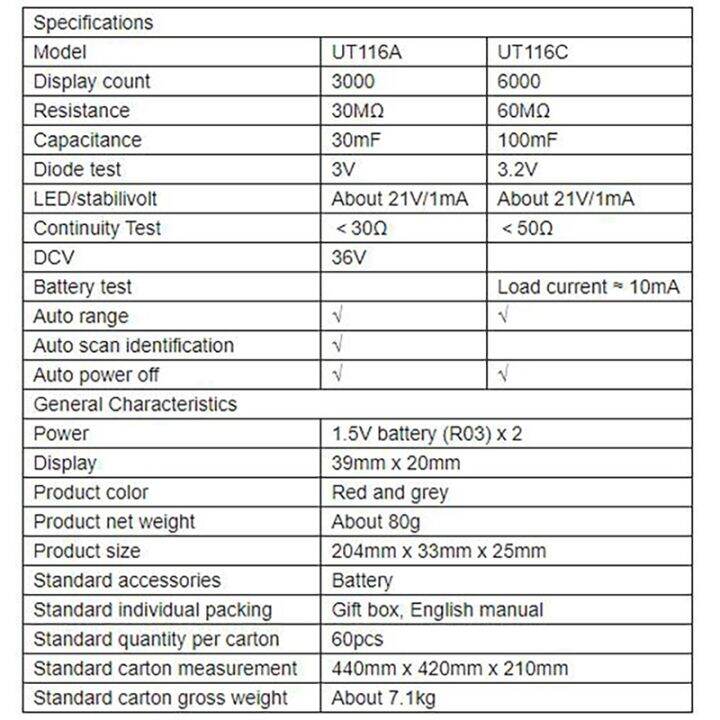 cw-๑-ut116a-ut116c-digital-smd-tester-electrical-multimeter-resistance-capacitance-continuity-diode-test