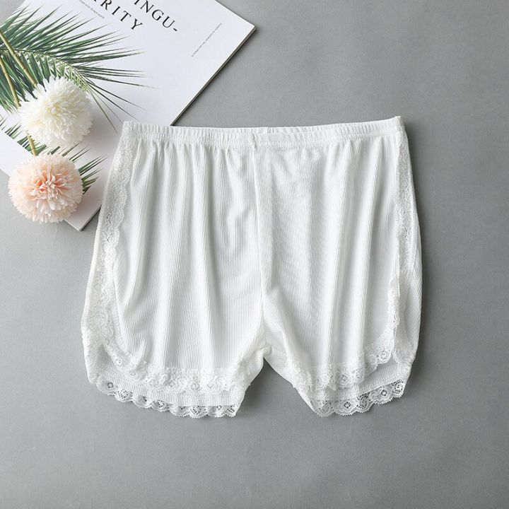 women-spring-summer-same-color-side-lace-safety-shorts-pants-sweet-loose-elastic-home-sleep-shorts-nightwear-bottom-thin-pajamas