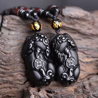 Batu Obsidian ทรายธรรมชาติจี้รูปสัตว์ป่าในตำนานของขวัญประเภทเครื่องประดับสร้อยคอคนรักการถ่ายเหรียญสำหรับผู้ชายและผู้หญิง