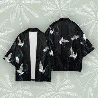 Yukata Haori Kimono Japonais Homme แขนสั้นแฟชั่นฮาราจูกุเครนคาร์ดิแกนสำหรับผู้ชายชุดคลุมชายหาดโอเวอร์ไซส์2023ฮาวาย