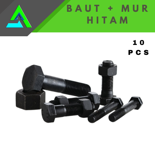 Baut Mur Hitam Drat Kasar Diameter Inch Panjang Inch Paket Pcs Lazada Indonesia