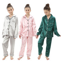 Girls Pink Satin Pajamas Sets Childrens 2pcs Nightgowns Loungewear Boys Silk Pyjamas Teenager Nightgowns Sleepwear for 2-14T