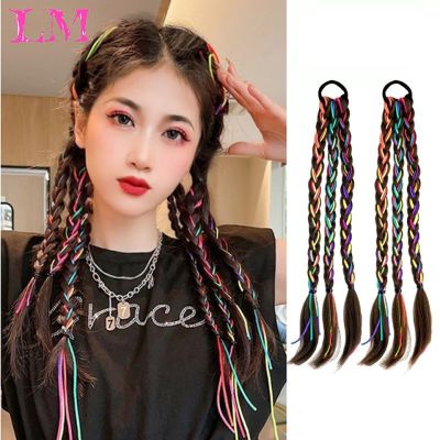 【jw】﹊✕ Color Boxing Braid Ponytail Fried Dough Twists Wig Advanced Rope Leather Band