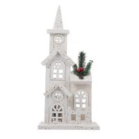 1 PCS Christmas Village Christmas LED Church Light House Snow Scene Wood Xmas Decorations for Christmas Desktop Ornament