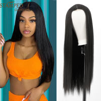 Stamped Glorious 30inches Straight Black Wig Middle Part Synthetic Super Long Wigs for Black Women Heat Resistant Fiber Hair Wig