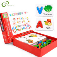Wooden Early Education Baby Learning ABC Alphabet Letter Cards Cognitive Educational Toys for Kids Fruit Vegetable Puzzle GYH