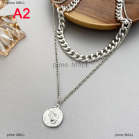 pime MALL HCharm 1Pc Vintage Multi-Layer โซ่เหรียญ Choker สร้อยคอผู้หญิง Silver Silver สี