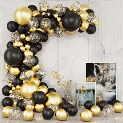 Black Gold บอลลูน Garland Arch ชุด Confetti Latex บอลลูน Graduation Happy 30th 40th Birthday Balloons Decor Baby Shower Favor-iewo9238
