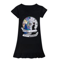 【CC】 New kids Addams dress Cartoon Print  Cotton for Kid Clothing Children full Birthday