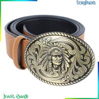 COD SDFERYRTUTYUY [Ready Stock] Mens Western Cowboy Leather Belt Indian Warrior Chief Head Buckle