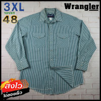 Wrangler®แท้ อก 48 ไซส์ 3XL เสื้อเชิ้ตผู้ชาย แรงเลอร์ สีเขียว เสื้อแขนยาว กระดุมมุก เนื้อผ้าดี