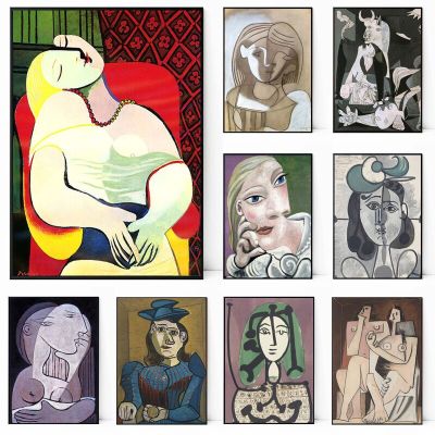 Vintage Picasso บทคัดย่อ Retro รูป Wall Art ภาพวาดผ้าใบสำหรับภายในห้องนอน Porch Aisle Home Decor