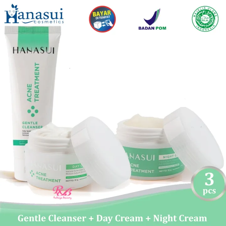 HANASUI ACNE Treatment Paket 3 ( Gentle Cleanser 60 g + Day Cream 15 g