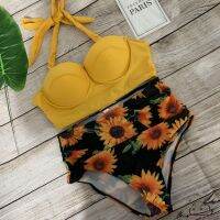 New Fashion Summer Sunflower Printing y Women Split Bikini Female Swimwear