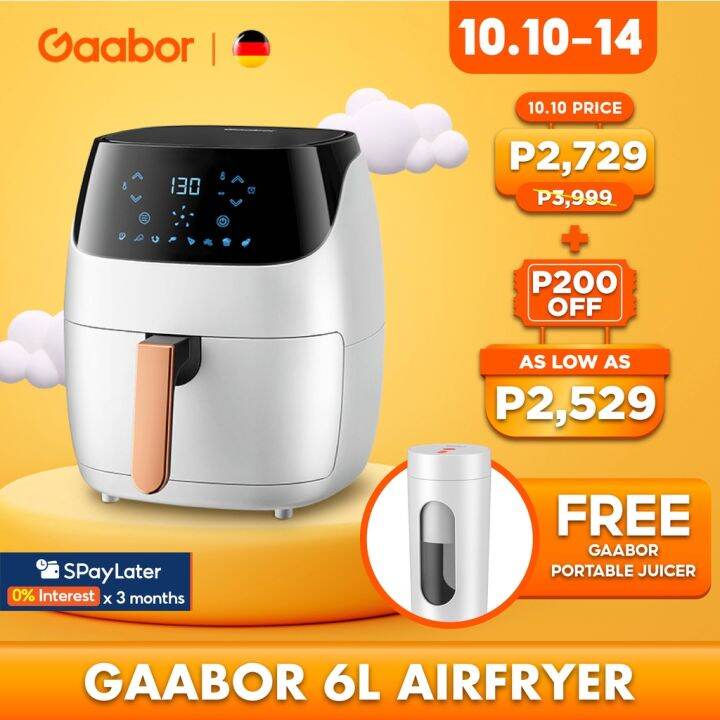 Gaabor Air Fryer, 6L nonstick, touch screen with 8 functional menus and ...