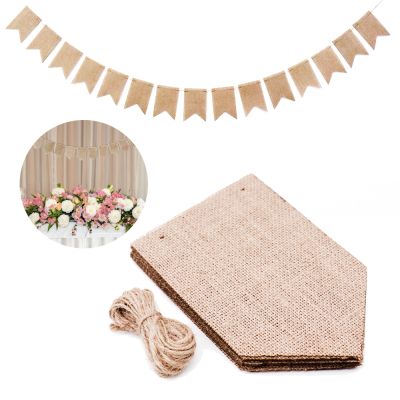 【CC】 Burlap 1 Set 15Pcs Swallowtail Flag Hand Painted Decoration for Holidays Camping Wedding and