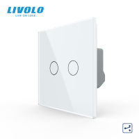 Livolo EU Standard Touch Switch,2Gang 2Way Control, 7สีแผงกระจกคริสตัล,สวิตช์ไฟติดผนัง,220-250V,C702S-1235